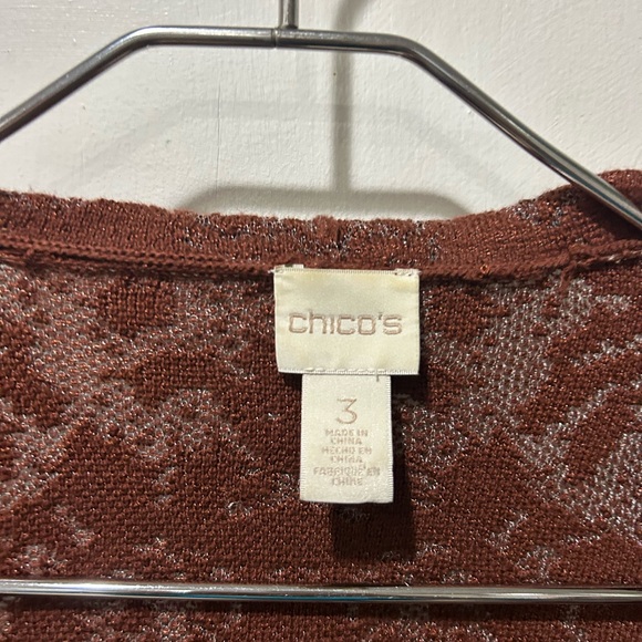 Chicos size 3 XL rust brown subtle pattern ruffle open sweater cardigan elegant - Picture 3 of 6